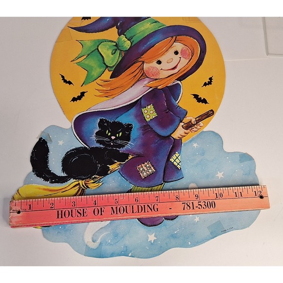 Vintage Halloween Cut Out Witch Broom Cat Bats Full Moon Ghosts USA - Picture 8 of 12